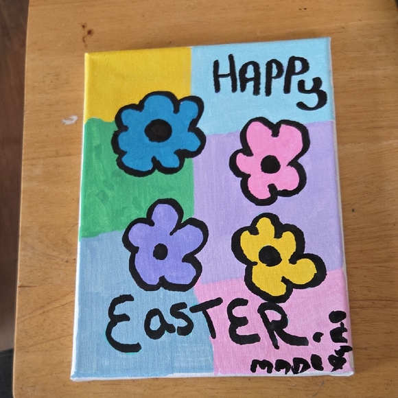 Handmade Other - Happy Easter Floral Canvas Wall Art - Pastel Colors